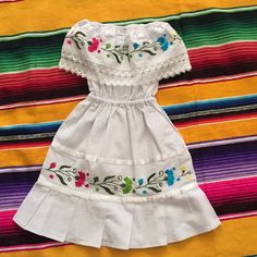 So Cute ! Mexican Dress Hand Embroidered True To Size For 2 Years Old Girl New - No Tags - Hand Made Cute White Dress With Embroidered Hem, Cute Embroidered White Dresses, Cute White Embroidered Dresses, Cute White Dress With Floral Embroidery, White Cotton Dress With Machine Embroidery, Puebla Dress, Pink Sundress, Mexican Outfit, Mexican Dress