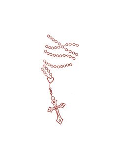 a drawing of a rosary with a heart on it and a cross at the end