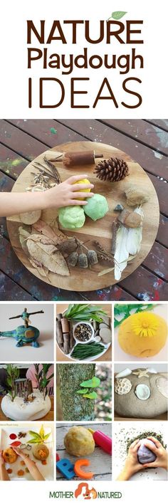 the cover of nature playdough ideas is shown with pictures of different items on it