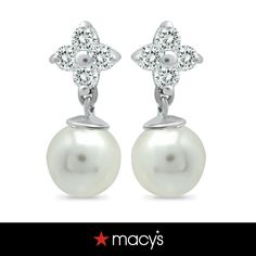 in stock Macy's Diamond Accented Earrings For Wedding, Macy's Diamond Accent Wedding Earrings, Pearl Cluster, Earring Crafts, Stunning Earrings, Silver Plate, Cubic Zirconia, In Store, Buy Online