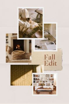 a collage of photos with the words fall editt written in brown and white