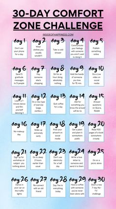 30 Days Of New Things To Try, Thing To Do To Improve Yourself, How To Improve Your Life In 30 Days, How To Step Out Of Comfort Zone, 30 Days Glow Up Challenge Face, How To Get Out From Comfort Zone, Come Out Of Your Comfort Zone, 21 Day Self Love Challenge