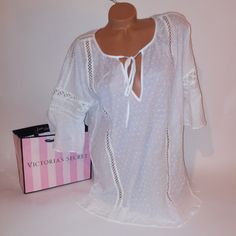 Victoria Secret Sleep Shirt Small White Dots Stripes Bell Sleeve Eyelet Loops Tie Front Sleepwear Pajamas Pj Small Bust 23" Length 30" 100% Cotton New With Tags *Bundle To Save Chavonne11 101219 Xxx-2a Sleep Shirt, Sleepwear Pajamas, Small Bust, Bell Sleeve, Victoria Secret, Women's Intimates, Bell Sleeves, Colorful Shirts, Victoria's Secret