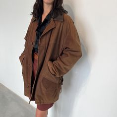 Vintage 80s Leather Jacket - genuine leather, nappa leather and hide, soft suede leather - Made in Italy jacket, handcrafted, Save the Forest, half warm cotton interior and half padded - Heavy nappa leather jacket, regular fit model - Jacket worn oversized by the model size S - Rare jacket with side buckle detail and bellows shoulder, zip and 4 button fastening, leather collar, 4 pockets, two lower with flap, two upper, padded inner sleeve Size IT 50 / corresponding to size XXL Recommended Itali Leather Jacket With Suede Overlays, Classic Brown Outerwear With Suede Overlays, Casual Leather Outerwear With Suede Overlays, Brown Suede Leather Jacket For Work, Casual Leather Jacket With Suede Overlays, Brown Leather Jacket With Suede Overlays, Leather Outerwear With Suede Overlays For Work, Classic Leather Jacket With Suede Overlays For Winter, Classic Winter Leather Jacket With Suede Overlays