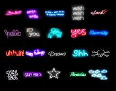 neon signs that are all different colors and sizes on a black background with the words i love you written in them