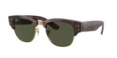 Elevate your style quotient with Ray-Ban Mega Clubmaster sunglasses. The square shape and polished tortoise on gold frame offer a classic yet contemporary look. The green classic G-15 lenses provide superior clarity and reduce glare for a more comfortable viewing experience. These shades also feature a black frame on gold detail, adding an edgy touch to the timeless design. Available with prescription lenses. Trendy Tortoiseshell Sunglasses For Formal Occasions, Casual Gold Wayfarer Sunglasses, Gold Rectangular Casual Sunglasses, Casual Brown Sunglasses With Metal Frame, Casual Gold Square Frame Sunglasses, Ray Ban Frames, Black Sunglasses Square, Clubmaster Sunglasses, Ray Ban Glasses