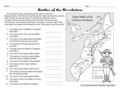 the battle of the revolution worksheet is shown in this image, and it shows an