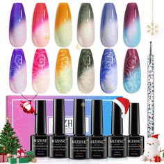 PRICES MAY VARY. 💕 【Color Changing Nail Polish】3-in-1 mood changing nails polish, not only can be pearl gel polish but also can be shell thread gel polish and have color changing effect. 💕 【Easy Application】Easy to use, after you apply pearl color changing nail polish, you can use a dotting pen to draw circle or any pattern you like, and you will get shell thread effect. 💕 【Long Lasting & Healthy Resin】This Color Changing nail polish can keep about 3 weeks long lasting with proper application Mood Changing Nail Polish, Glitter Drawing, Mood Changing Nails, Color Changing Nail Polish, Thermal Nails, Color Change Nail Polish, Color Changing Nails, Nail Polish Set, Nail Gel Polish