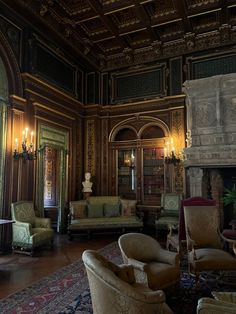 an ornately decorated living room with couches and chairs