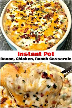 an image of instant pot chicken ranch casserole with bacon and cheese on top