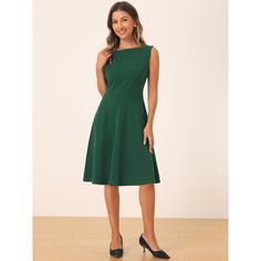 These women's midi dresses have square necks, a semi-swing-style design. Classy swing dresses are suitable for various occasions, Such as casual, business work, parties, church, wedding guests, cocktails, holidays, dinners, evenings, semi-formal or special occasions. It can be perfectly paired with heels, necklaces, and handbags to wear your style, flattering and sweet for wearing in spring, summer, and fall. Teacher Office, Womens Knit Dresses, Ballet Dress, Midi Sheath Dress, Pleated Midi Dress, Sleeveless Sheath Dress, Casual Office, Office Casual, Knitting Women