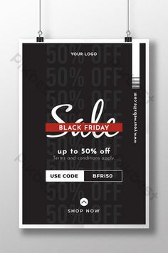 a black friday sale poster hanging on a wall with the words, 50 % off