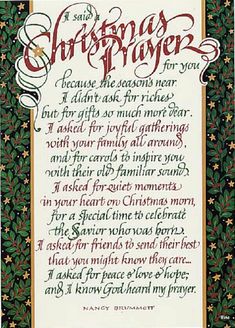 a christmas prayer written in red and green