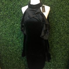 Nwt ...The Perfect Lbd!! High Neck, Cold Shoulder Black Velvet Dress. Super Unique And Looks Good On The Body! Long Sleeve Bell Sleeves Black Velvet Dress, Romeo And Juliet, Couture Dresses, Velvet Dress, Black Velvet, Cold Shoulder, Bell Sleeves, Colorful Dresses, High Neck