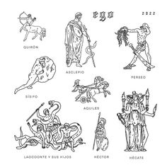 the twelve zodiac signs are shown in black and white