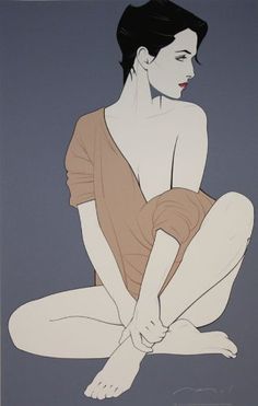 a drawing of a woman sitting on the ground with her hands behind her back and legs crossed