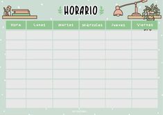 a printable calendar with the words horajo written on it in green and white