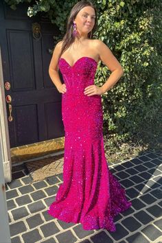 Sparkle Fuchsia Sequins Long Formal Dress Prom Dresses Sparkly, Prom Dresses Long Pink, Mermaid Sweetheart, Cute Dragon, Custom Prom Dress, Spaghetti Strap Prom Dress, Sequin Formal Dress, Sequin Prom Dress, Blue Mermaid