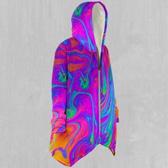 Acidic Drip Cloak - Azimuth Clothing Oversized Hooded Festival Outerwear, Sherpa Fleece, Definition Prints, Cloak, Home Made, Hand Warmers, Cold Weather, Fabric Weights, Polyester Fabric