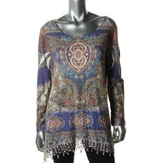 NWOT SHILOH 770 PRINTED CROCHET TRIM PULLOVER TUNIC TOP S Printed Tunic Tops, Sleeveless Tunic, Crochet Trim, Pullover Shirt, Print Tunic, Printed Design, Designer Collection, Crochet Lace, Tunic Top