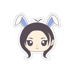 a girl with bunny ears on her head is shown in the shape of a sticker