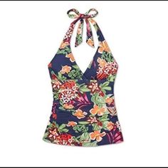 Fabric Type 82% Nylon, 18% Spandex Top Style Halter, Tankini Neck Style Halter Pattern Floral About This Item Floral-Print Halter-Neck Tankini Top Adds Stylish Flair To Your Beachwear Cheerful Floral Print And Behind-The-Neck Tie Accent Create A Chic, Appealing Look Adjustable Straps And Sewn-In Cups Give You Ample Coverage And Customized Fit Breathable Fabric With Added Spandex Makes For A Stretchy, Comfy Fit Fitted Elastane Tops For Vacation, Fitted Halter Neck Casual Swimwear, Navy Fitted Halter Neck Swimwear, Navy Fitted Summer Top, Fitted Lined Casual Tops, Fitted Navy Tops For The Beach, Fitted Navy Top For The Beach, Target One Piece Swimsuit, Halter Pattern