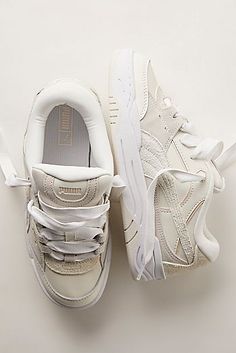 Puma Palermo Sneakers | Free People Chunky Lace Shoes, Thick Laces Sneakers, Bulky Shoes, Shoes In Style, White Shoes Outfit, White Island, Comfy Sneakers, Shoes Chunky, Sneakers Platform