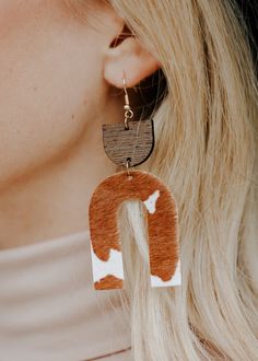 Wood & Textured Cowhide Arch Earrings - Brown – Adorabelles Arch Earrings, Arch, Sparkle, Drop Earrings, Wood