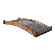 a wooden bed frame with slats on the top and bottom, made from wood