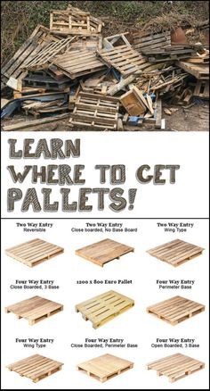 the instructions for how to build pallets with pictures and text that says learn where to get pallets