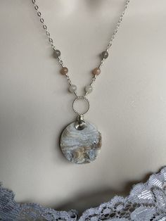 Sterling silver wire, chain, clasp, 25mm chalcedony druzy gemstone,  4mm moonstone beads. The necklace measures 20" long. -Visit our new shop Free Spirit Rox for beautiful collectible crystals, gemstones, and mineral specimens! https://www.etsy.com/shop/FreeSpiritRox Opal Jewellery, Wrapped Necklace, Sterling Silver Wire Wrap, Moonstone Beads, Wire Wrapped Necklace, Buffalo Ny, Opal Jewelry, Silver Wire, Free Spirit