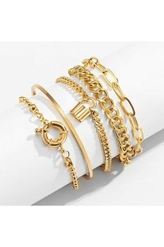 Trendy Gold Alloy Chain Bracelet, Trendy Gold Alloy Bracelets, Gold Alloy Charm Bracelet With Chain Details, Gold Alloy Chain Charm Bracelet, Gold Alloy Chain Bracelet, Gold Chain Bracelet In Alloy, Gold Alloy Bangle Bracelet, Chain Women, Bracelets Set