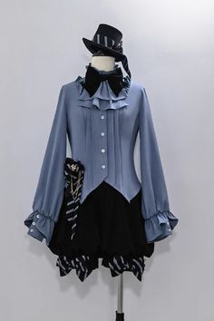 Fabric: Polyester Color: Blue Sleeve Length: Long Sleeves Style: Gothic Include: Blouse*1 (Any of the accessory is not included.) Size (IN) Bust Waist Sleeve Length Shoulder Width Length S 35.43 29.92 25.20 14.57 22.83 M 37.01 31.50 25.59 14.96 23.62 L 38.58 33.07 25.98 15.35 24.80 XL 40.94 35.43 26.38 16.54 27.17 2XL 42.52 37.01 26.77 17.32 27.95 Size (CM) Bust Waist Sleeve Length Shoulder Width Length S 90 76 64 37 58 M 94 80 65 38 60 L 98 84 66 39 63 XL 104 90 67 42 69 2XL 108 94 68 44 71 Millennials Fashion, Style Gothic, Sleeves Style, Fashion Illustration Dresses, Alternative Outfits, Really Cute Outfits, Gothic Lolita, Character Outfits