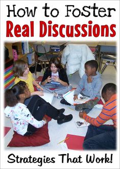 children are sitting on the floor and reading books with text overlay that reads how to foster real discussions