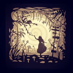 the silhouette of a woman holding a branch in front of a full moon with bats