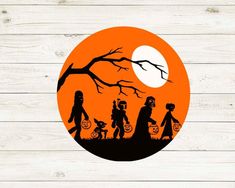 an orange and black halloween scene with pumpkins, jack - o'- lanternes and children