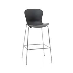 an image of a bar stool with grey seat and backrests on white background