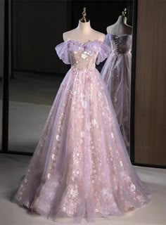 Welcome to our shop!  Dreamy Purple Floral Tulle Prom Dress,Prom Dress,Elegant Prom Gown,A Line Ball Gown,Evening Dress,Cocktail Dress,Long Dress,Strapless Dress About the size: Please refer to the size chart provided in the listing before purchasing, thank you. If you don't have the right size, you can contact me for custom sizes. There is no extra cost for customisation If you have any problems,please feel free to contact me. Enjoy shopping! Gaun Abad Pertengahan, Princess Evening Dress, Purple Tulle, Purple Evening Dress, Evening Dress Floor Length, Sequin Prom Dress, Prom Dress Inspiration, Pretty Prom Dresses, Fairytale Dress