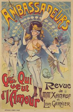 an old french poster with women in costume