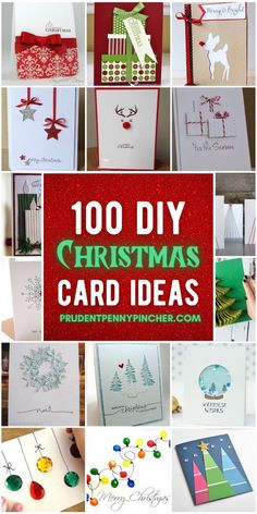 christmas card ideas with the words 100 diy christmas cards written in red and green