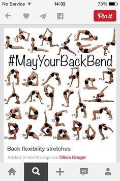 an image of a woman doing yoga poses on her cell phone with the caption'may your back bend '