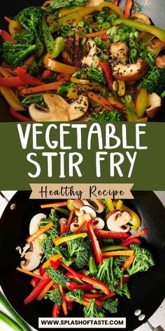 vegetable stir fry with broccoli, carrots and mushrooms in a skillet