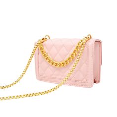 A classic style pink quilted handbag made for kids. 7" l x 2.5" w x 4.5" h Elegant Pink Quilted Shoulder Bag, Elegant Quilted Pink Bag, Chic Pink Quilted Shoulder Bag, Trendy Pink Quilted Bag, Pink Quilted Rectangular Shoulder Bag, Pink Quilted Bag For Gift, Pink Quilted Shoulder Bag For Daily Use, Quilted Rectangular Bag For Gift, Quilted Rectangular Bag For Gifts