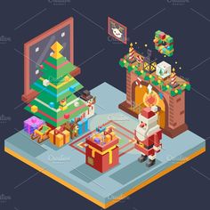 a christmas scene with santa claus and presents