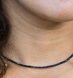 Let it be the new staple in your jewelry collection. This very sparkly 2mm black spinel choker goes basically with every necklace and makes layering a little bit more interesting. Necklace is 14', extender 2 1/2' Layer this necklace with: https://www.etsy.com/listing/548559512/diamond-heart-charm-necklace-pave?ref=shop_home_active_1 or: https://www.etsy.com/listing/524658680/pave-diamond-enamel-star-pave-diamonds?ref=shop_home_active_23 Check OliverRafCollection for new listings: https://www.ets Interesting Necklace, Black Spinel Necklace, Spinel Necklace, Necklace Minimalist Jewelry, Necklace Layering, Everyday Necklace, Necklace Minimalist, Necklace Beaded, Black Spinel