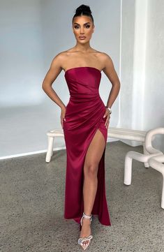 Ariel Maxi Dress - Red – BABYBOO Long Sleeve Homecoming Dresses, Homecoming Dresses Long, Maxi Dress Sale, Maxi Gown, Sparkle Dress, Satin Maxi, Dresses By Length, Maxi Gowns, Stretch Satin