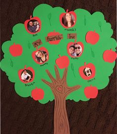 an apple tree with family pictures on it