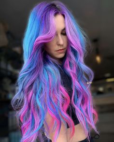 Lon Hair, Pink Purple Blue Hair, Colour 2023, Exotic Hair Color, Haircolor Ideas, Bleach Hair, Mermaid Hair Color, World Hair