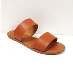 Vegan Leather Slip On Sandals. Orange Synthetic Flat Heel Sandals, Orange Slide Sandals For Summer, Trendy Orange Sandals For Beach, Casual Orange Slide Sandals, Trendy Orange Slip-on Sandals, Orange Slide Sandals For Spring, Orange Slide Sandals For Beach, Orange Flat Summer Sandals, Orange Synthetic Summer Sandals