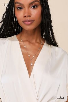 The Lulus Brilliant Poise Gold Pearl Lariat Necklace is the perfect finishing touch to any alluring ensemble! This eye-catching, gold-toned necklace is ready to stun with its elegant lariat silhouette, adorned with gleaming faux pearl details throughout. Larger, textured faux pearls accent the top and end of the slender drop chain. Lobster clasp closure. Necklace Measures 20" Long With 7. 5" Drop Chain And 3'' Extender Chain. 60% Iron, 40% Plastic. Imported. Lulus | Brilliant Poise Gold Pearl La Art Deco Wedding Inspiration, Pearl Lariat, Pearl Details, Art Deco Wedding, Accessories Jewelry Necklace, Faux Pearl